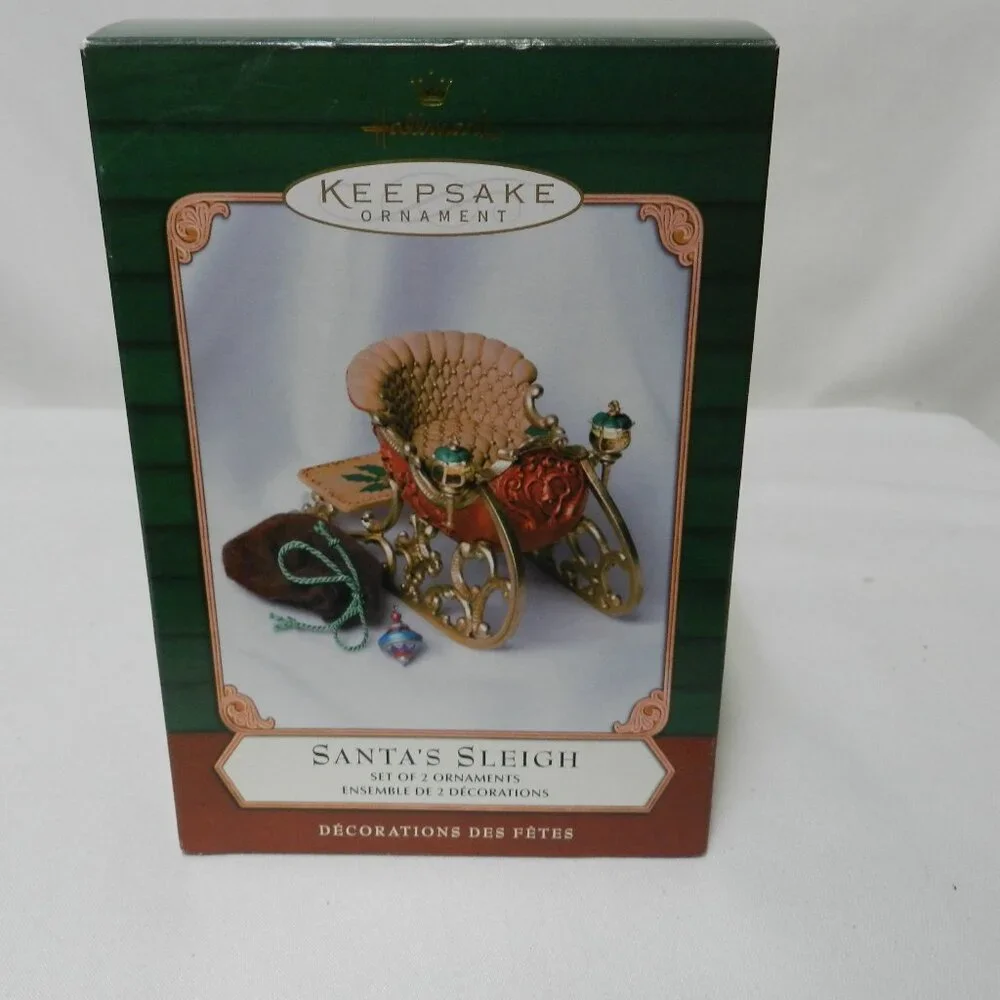 Hallmark Santa's Sleigh w/ Gift Bag Christmas Ornament Vintage 2001 Holidays Box
